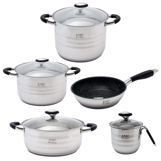 Bateria de Cocina Acero Inoxidable 9 Pzas Negro
