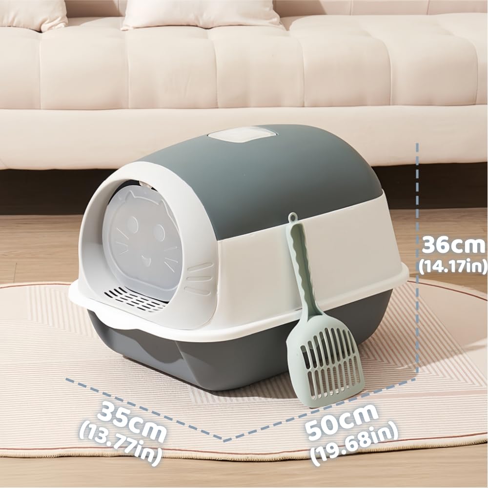 Caja de Arena para Gatos BAIWOLF Gris con Capucha y Antisalpicaduras