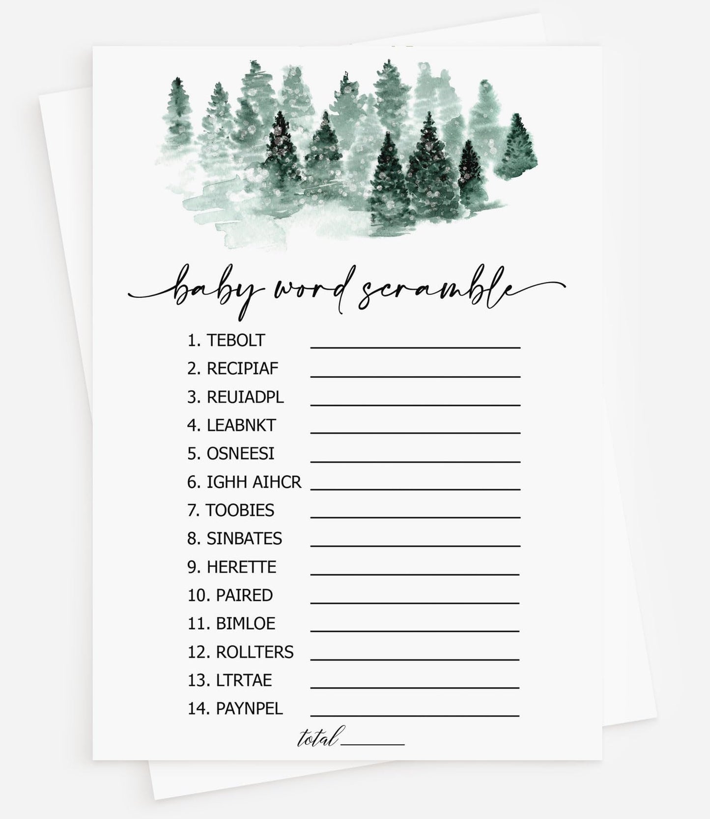 Juego de 50 cartas para baby shower de palabras (50 cartas) divertido juego de actividad, género neutro niño o niña, bebé hace frío fuera del invierno decoraciones del país de las maravillas que la