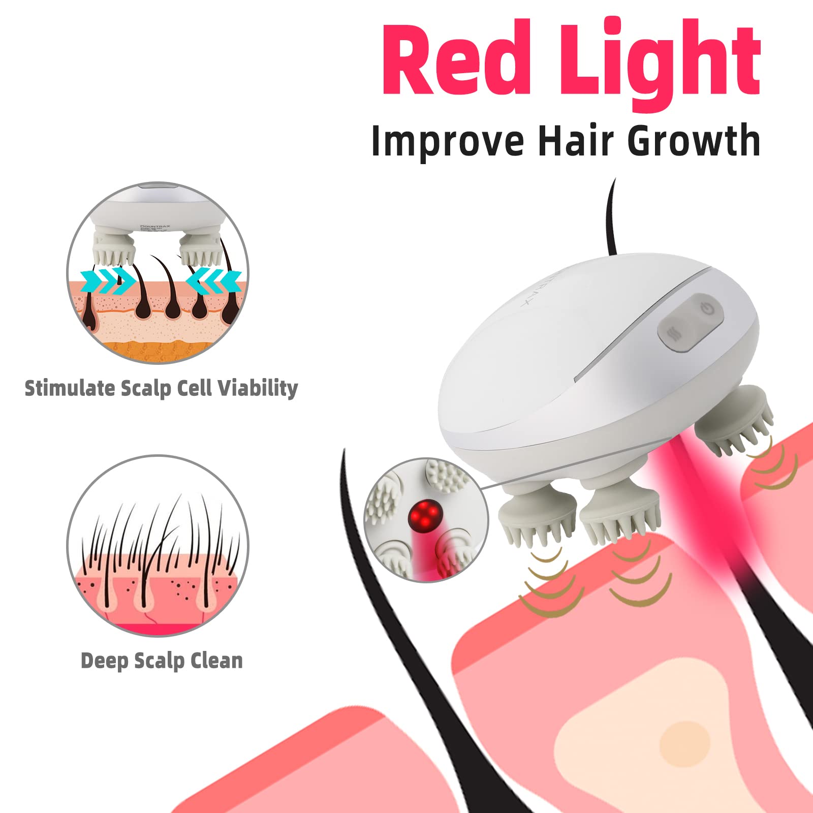 Masajeador Eléctrico Mountrax Rojo para Crecimiento del Cabello y Relajación Muscular