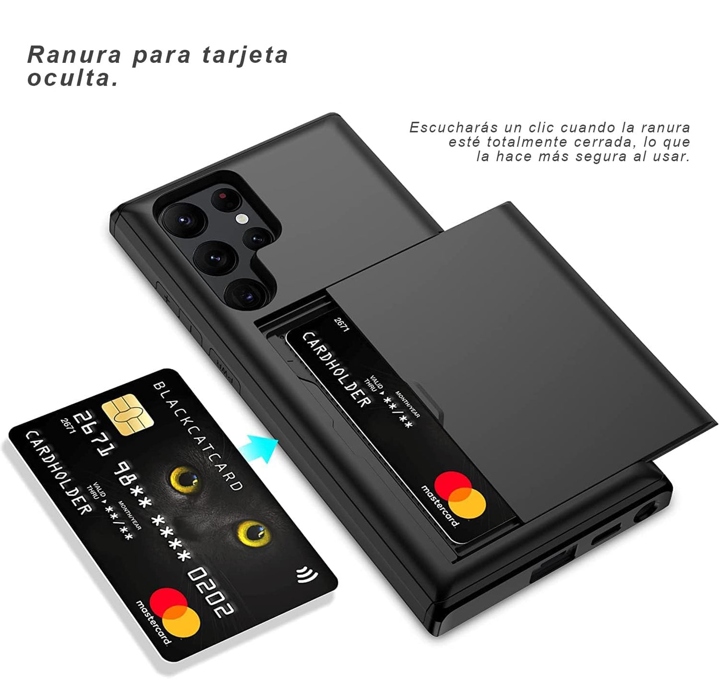 Funda para Samsung Galaxy S22 Ultra Noguez negro con Ranura Oculta para Tarjetas Resistente a Golpes