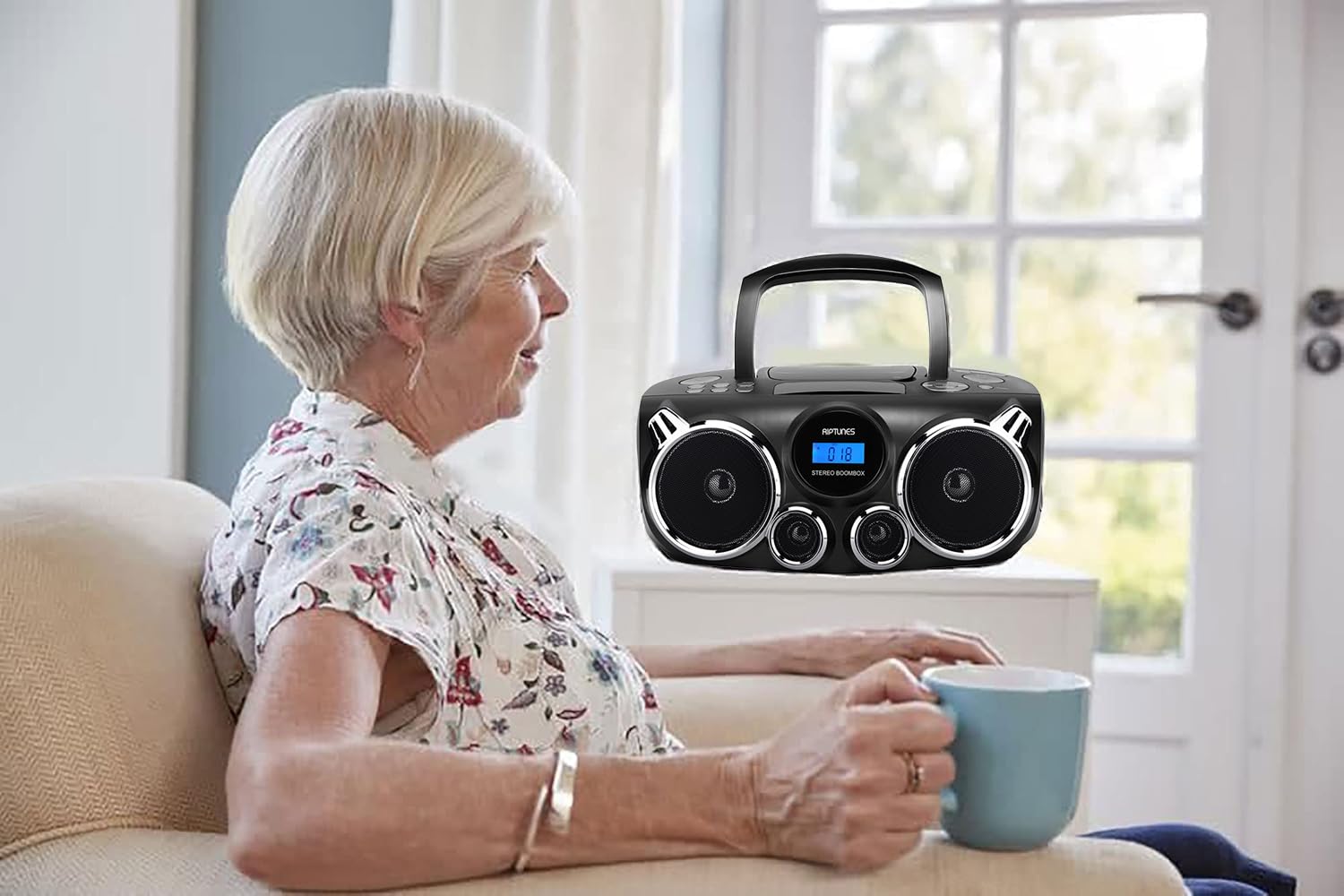 Reproductor de CD RIPTUNES Negro con Sonido Estéreo Bluetooth y Graves Mejorados