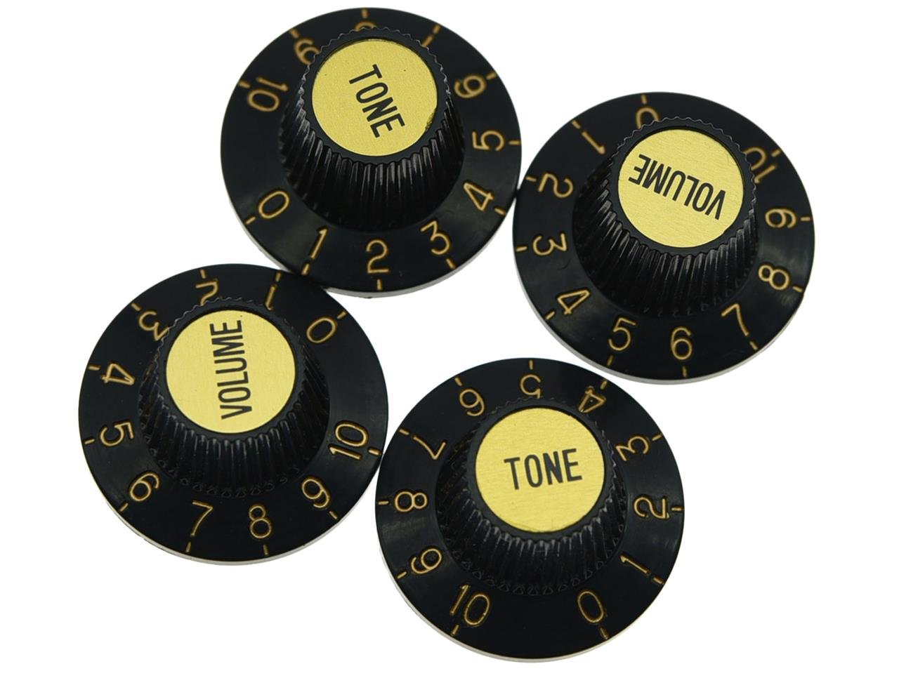 Dopro - Perillas de sombrero de bruja para guitarra métrica LP, color negro con tapa dorada, 4 unidades, para SG Epi Les Paul
