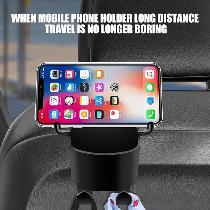 Gancho Multifuncional Walquicks Negro con Soporte para Taza y Portavasos para Respaldo de Asiento de Automóvil