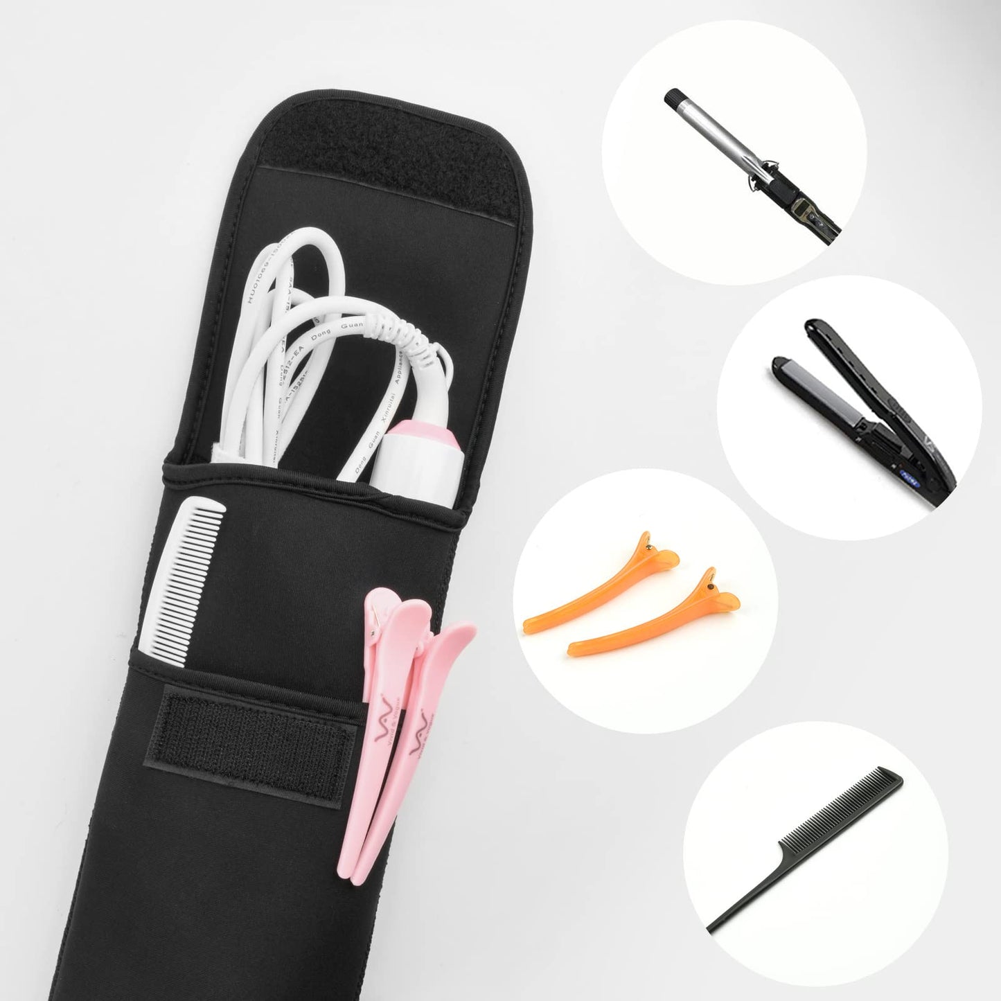 Homakover - Funda de neopreno resistente al calor, funda de rizador universal, funda para rizador de hierro, bolsa de viaje para viajes, gimnasio o hogar, 15 x 5 pulgadas, Negro, Viajes