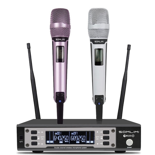 Sistema de Micrófono Inalámbrico UHF SOMLIMI Blanco Rosa Profesional para Escenario y Karaoke