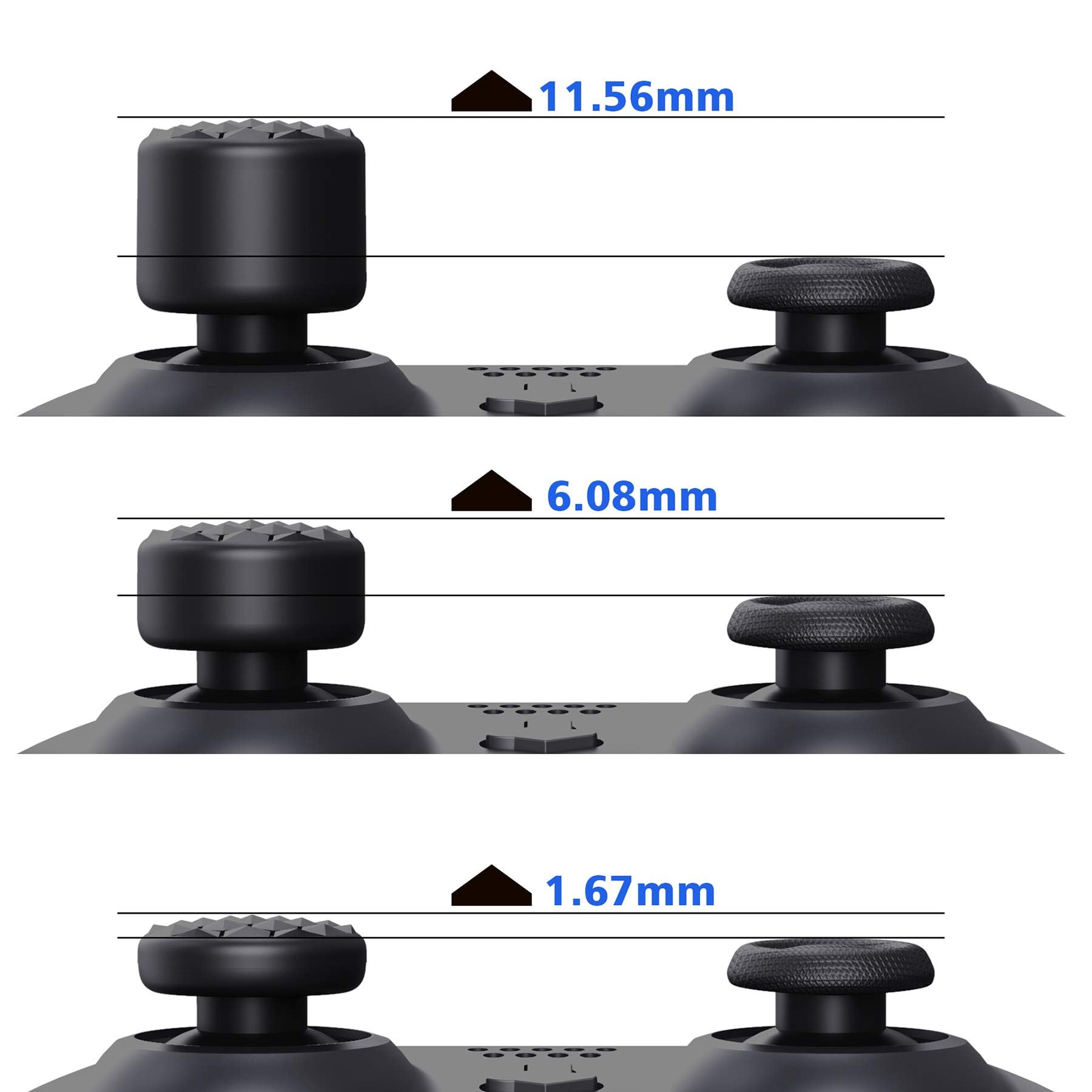 Agarres para el Pulgar PlayVital Negro con 3 Alturas de Convexo y Cóncavo para PS5 PS4 Xbox Series X/S One Switch Pro