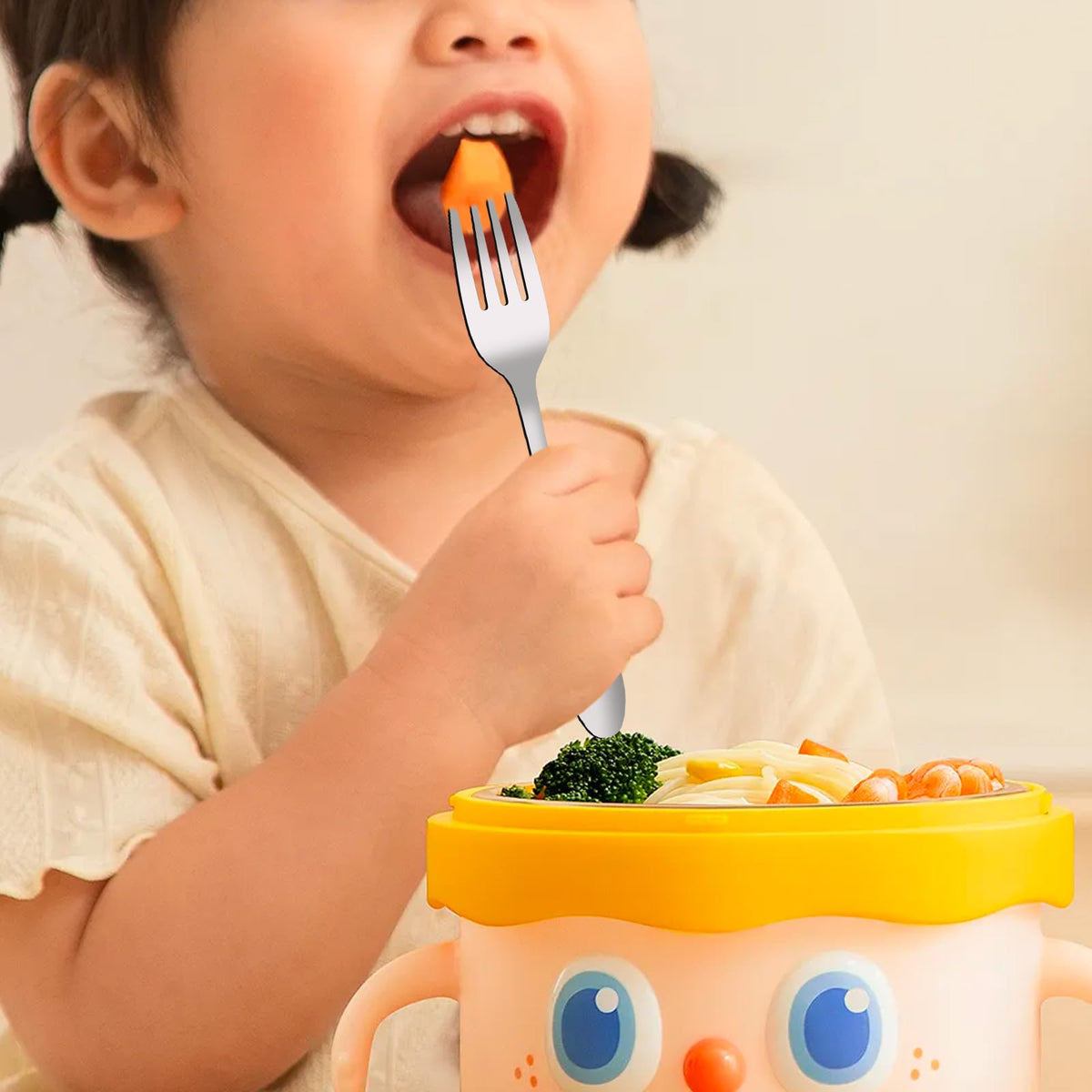 VANRA - Juego de cubiertos para niños, 2 piezas, acero inoxidable 18/10, juego de vajilla para niños, juego de cubiertos plateados, vajilla para niños (acabado chapado en cromo) (1 tenedor + 1 cuchara