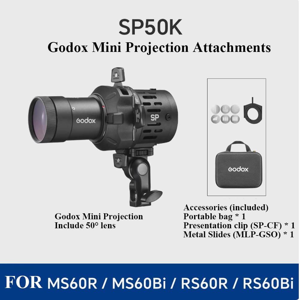 Godox SP50K - Proyector proyector de 50° para luz de video MS60R/RS60R/MS60BI/RS60BI, incluye lente, gobos