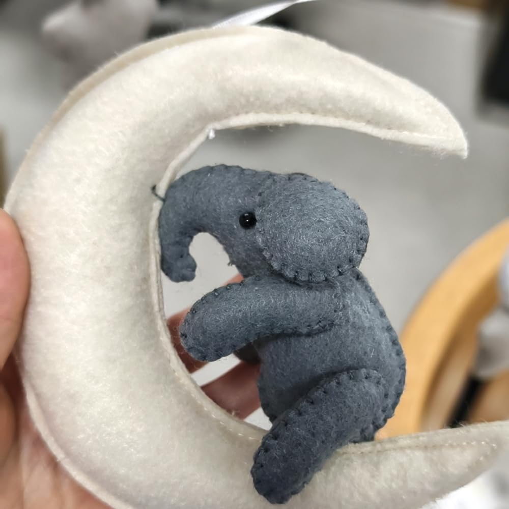 Móvil para cuna con elefantes, nubes y estrellas, caja de música móvil para cuna musical con 12 canciones de cuna (Elefante Baby Mobile)