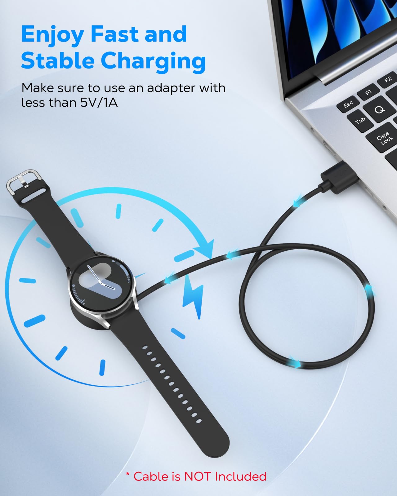 MoKo Magnetic Charger Adapter for Samsung Galaxy Watch 8/Ultra/7/6/5/4/3/FE/Active 2/1, Portable Wireless Charging Cradle with USB C Port, Only Charger Dock