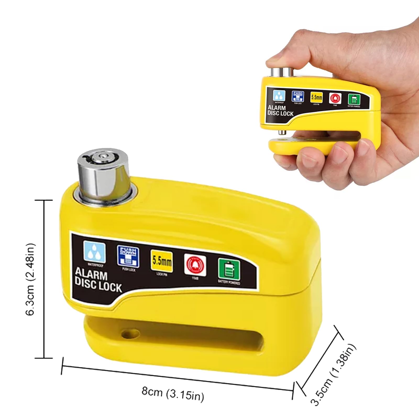 Candado para Motocicleta y Bicicleta,Candado para Motocicleta Universal con Alarma de 110dB Impermeable IP65 Seguro Antirrobo con Motocicleta Bicicleta etc Vehículos con Llanta de Disco