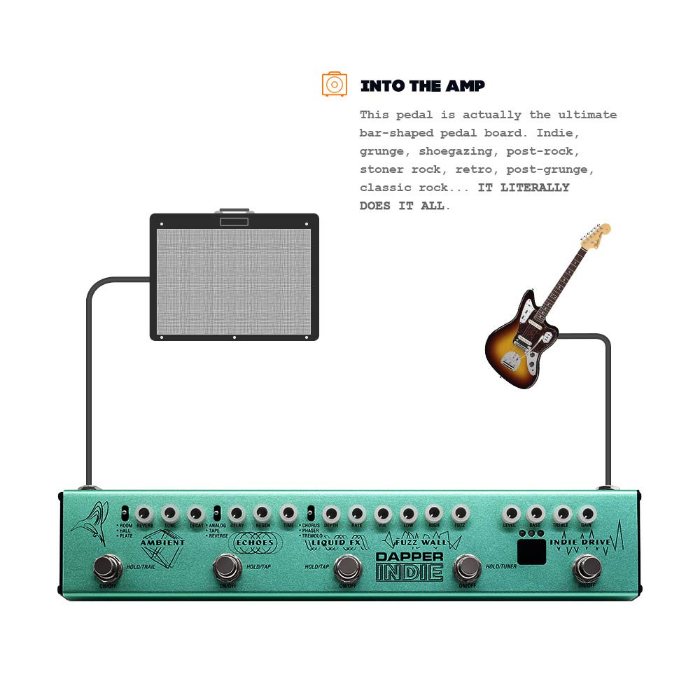 Valeton - Pedal de guitarra multiefectos Dapper Indie of Distortion Reverb Delay Chorus Fuzz and Phaser Tremolo para indie Ambient Psicodélico Grunge Post Rock Stoner Metal Retro tono alternativo