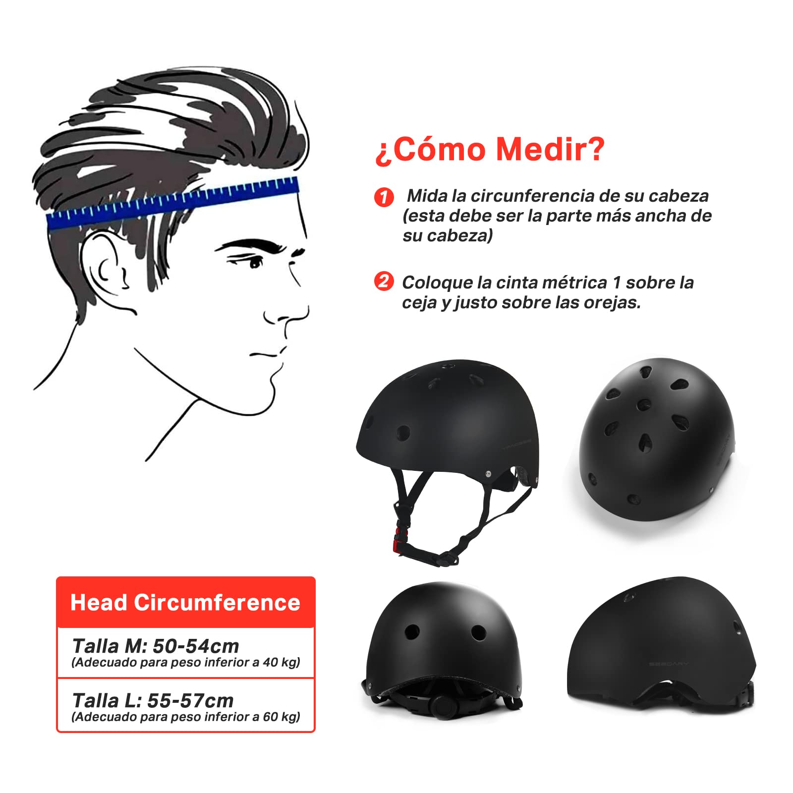 Cascos Bicicleta SEEDARY con Kit de Protección Negro para Niños Jóvenes y Adultos