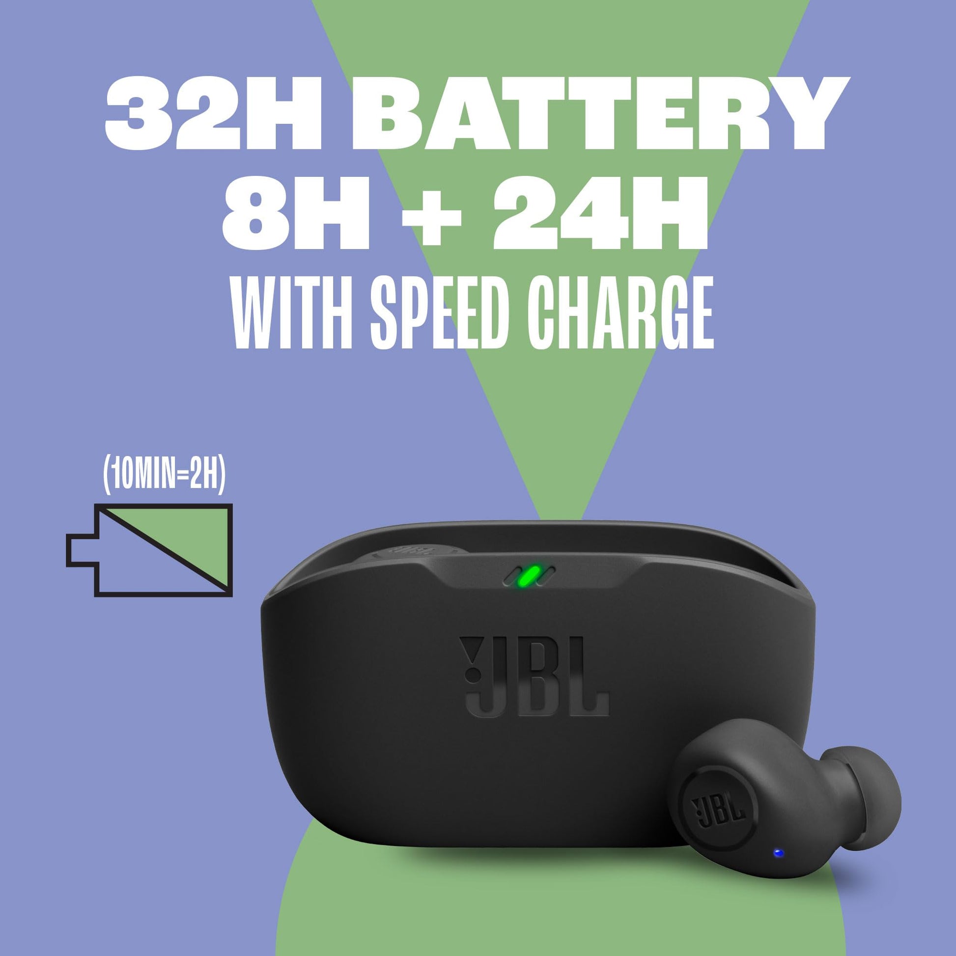 JBL Vibe Buds Audífonos Inalámbricos Bluetooth, Drivers 8mm, Reproducción 32 Horas, Resistentes al Agua y al Polvo IP54 - Negro