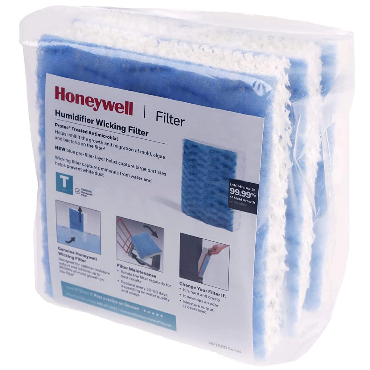 Honeywell - Filtro absorbente de repuesto T, paquete de 3, blanco, 3 unidades