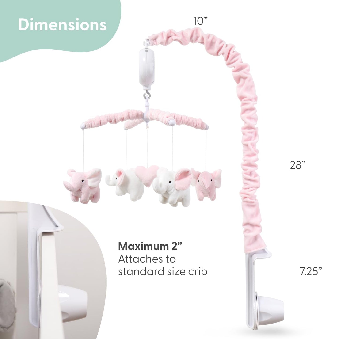 The Peanutshell Móvil de Cuna para Niñas - Móvil Musical Rosa Suave para Cuna de Bebé con 12 Canciones de Cuna, Lindo Elefante Decoración de Guardería Elefante Rosa para Bebé