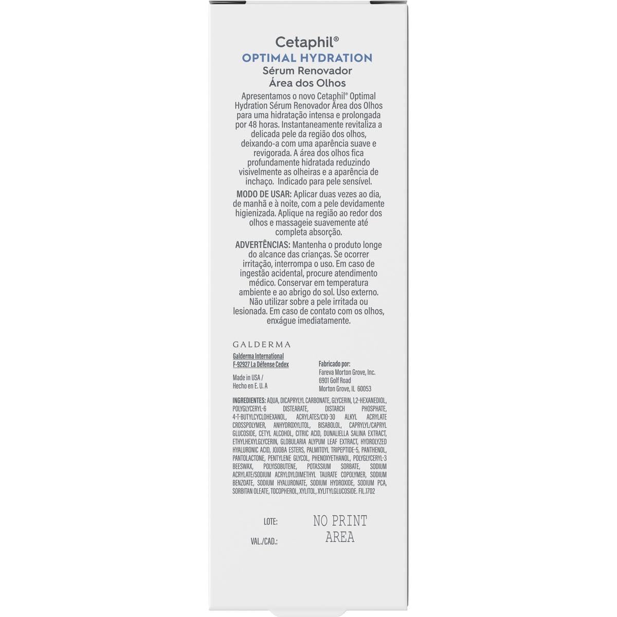 Cetaphil Optimal Hydration Serum Contorno de Ojos, Su Ácido Hialurónico Reduce la Apariencia de Ojeras Recomendada por Dermatólogos para Piel Sensible - 1 pieza de 15 ml, Blanco