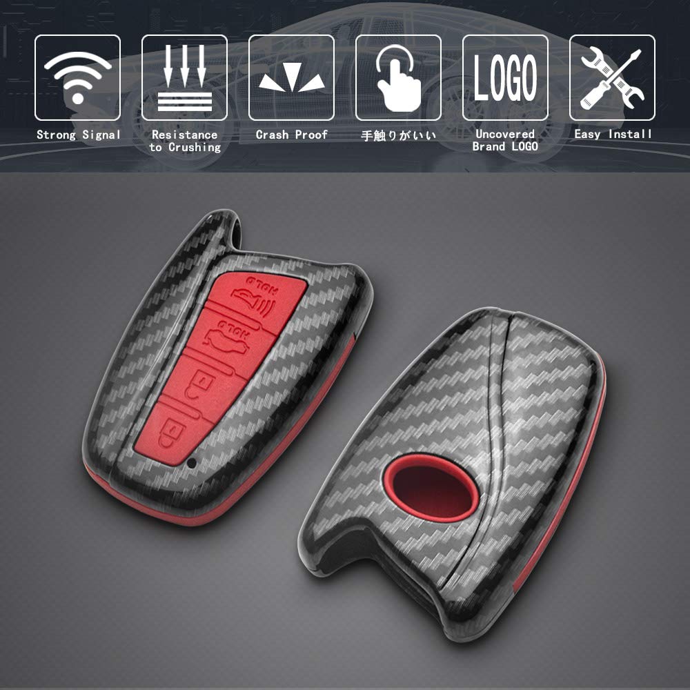 TANGSEN Smart Key Fob Funda personalizada Funda protectora Patrón de fibra de carbono negra Funda de silicona ABS para HYUNDAI AZERA EQUUS GENESIS SANTA FE SPORT Control remoto de entrada sin llave de 4 botones