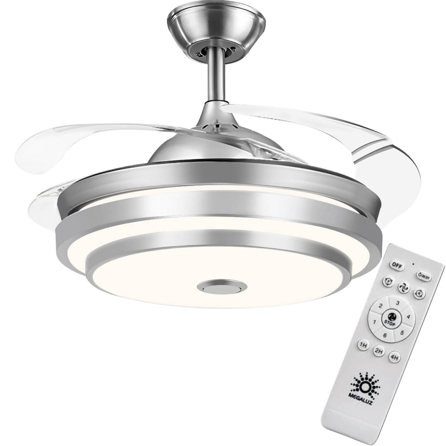 Ventilador de Techo con Luz LED y Control Remoto de 42 Pulgadas con Hoja Invisible Luz Fría Cálida y Neutral Silencioso 3 Velocidades