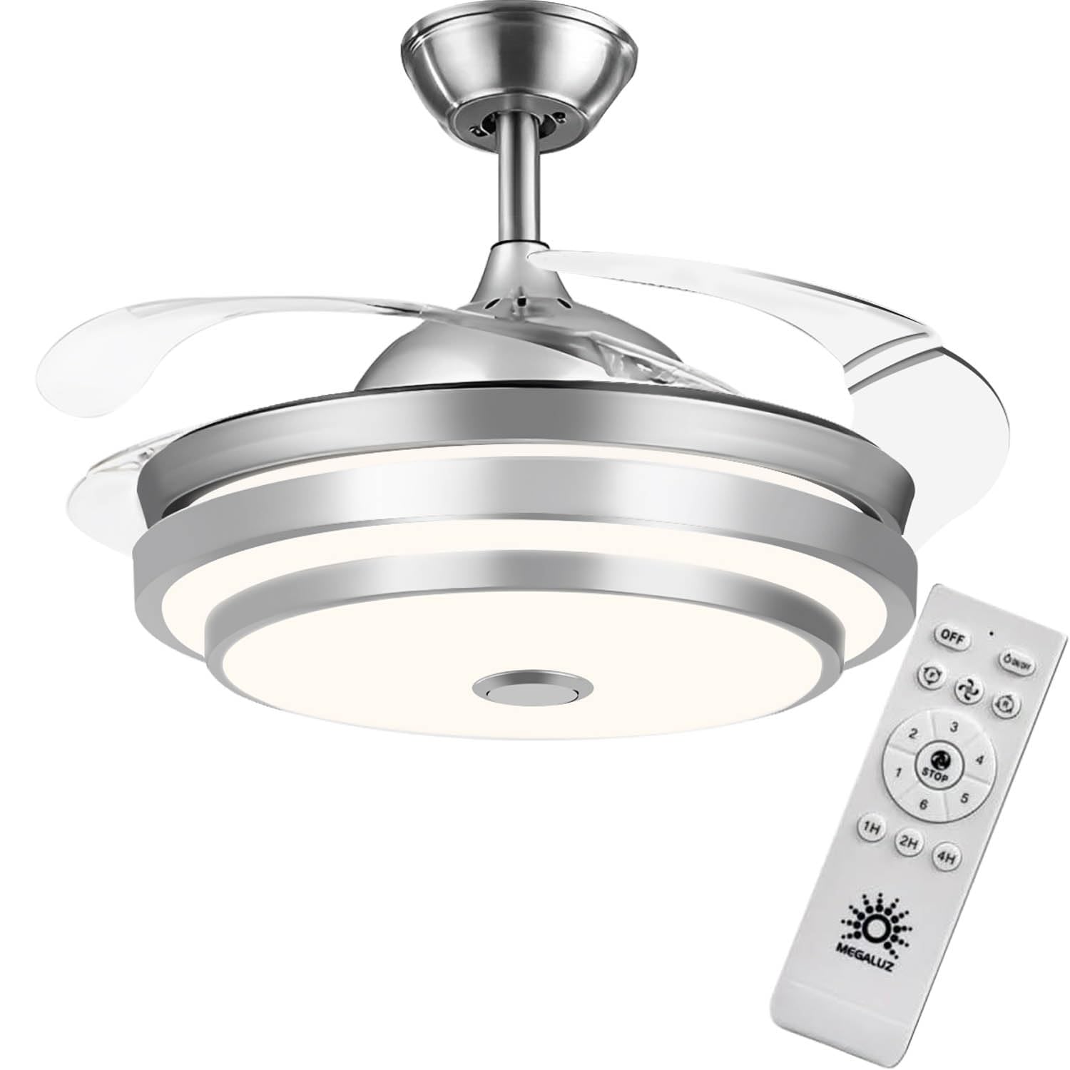 Ventilador de Techo con Luz LED y Control Remoto de 42 Pulgadas con Hoja Invisible Luz Fría Cálida y Neutral Silencioso 3 Velocidades