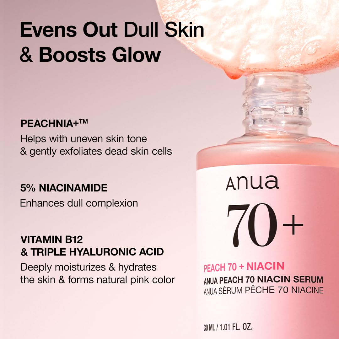 ANUA [Anua] Peach Suero De Niacinamide 70% 30ml l Tratamiento De Hiperpigmentación De Suero Facial Hidratante Iluminador Que Reduce La Melanina Belleza Limpia Diaria Cosmetico Coreano