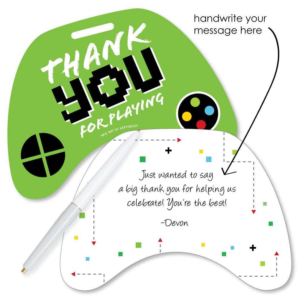 Big Dot of Happiness - Juego de 12 tarjetas de agradecimiento con sobres, con forma de zona de juego de píxeles o fiesta de cumpleaños
