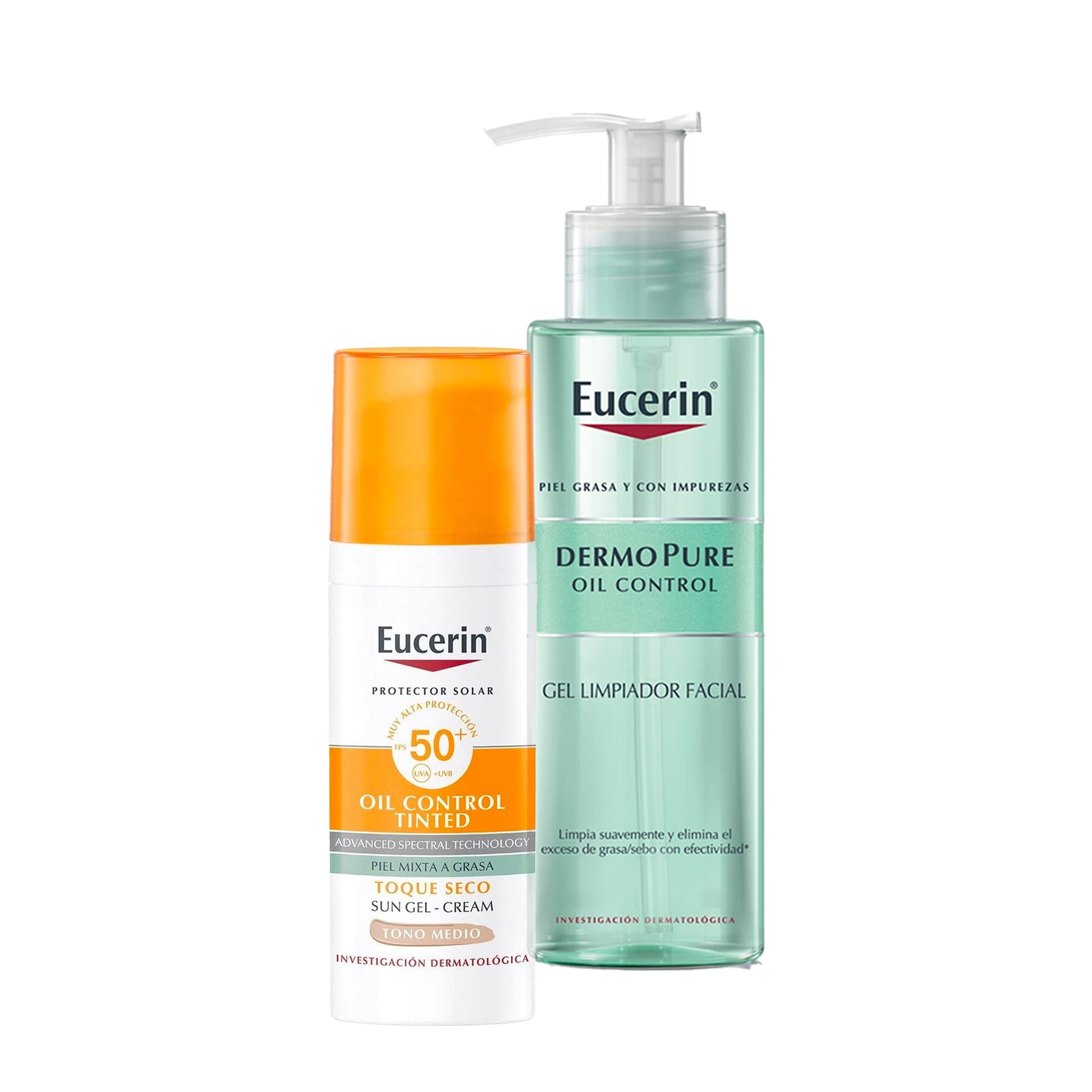 Kit Eucerin DermoPure Gel Limpiador Facial, 200 ml + Eucerin Sun Oil Control Fps 50+ Tono Medio 50Ml