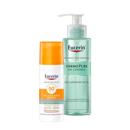 Kit Eucerin DermoPure Gel Limpiador Facial, 200 ml + Eucerin Sun Oil Control Fps 50+ Tono Medio 50Ml