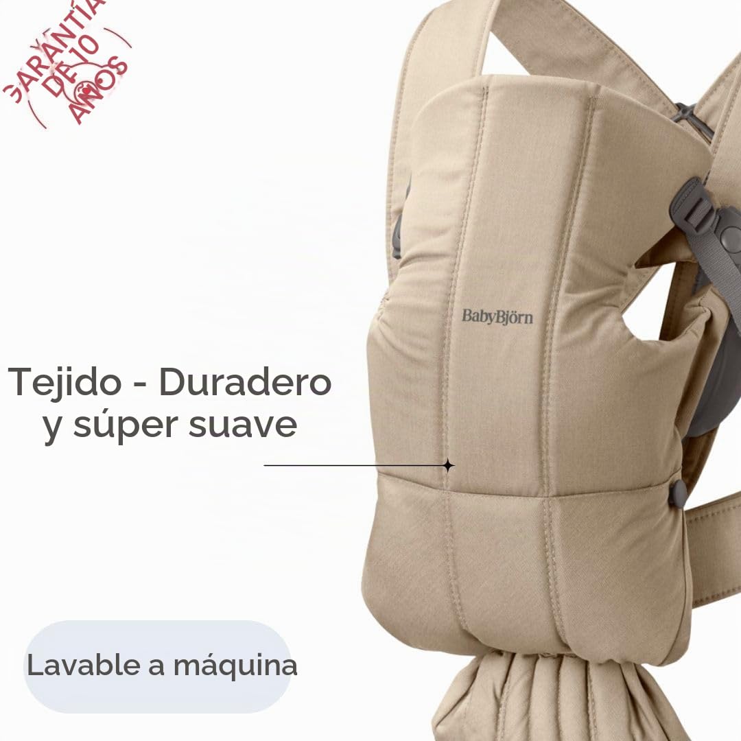BabyBjörn Canguro Portabebé Mini, Beige, Woven | Para recién nacidos, de 0 a 12 meses (3.2–11 kg), ergonómico y fácil de usar