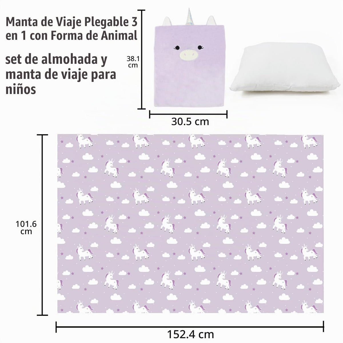 VigorSpring - Juego de almohada y manta de viaje para niños, diseño de unicornio