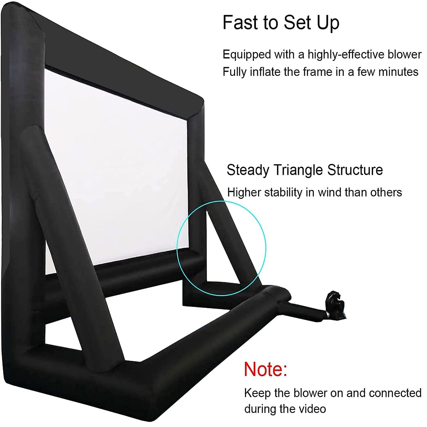 QILEBA - Proyector inflable de 24 pies para exteriores, interior, pantalla de cine, pantalla de proyección de cine inflable portátil, con soplador de aire, amarres y bolsa de almacenamiento, para noches de película en la piscina en el patio trasero