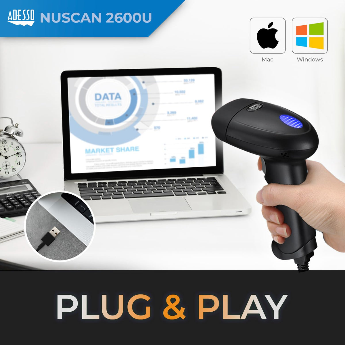 Escáner Adesso Negro USB Universal