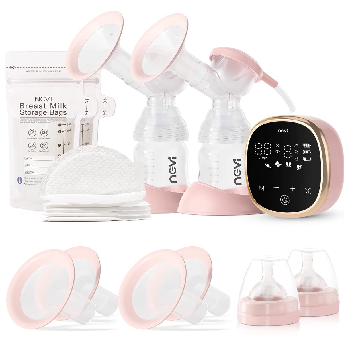 NCVI Extractor de Leche Eléctrico 8782, Bomba Doble Portátil de Grado Hospitalario con 4 Modos y 9 Niveles, Anti-Reflujo, Bomba de Lactancia Silenciosa Recargable para Uso Eficiente y Cómodo en Casa