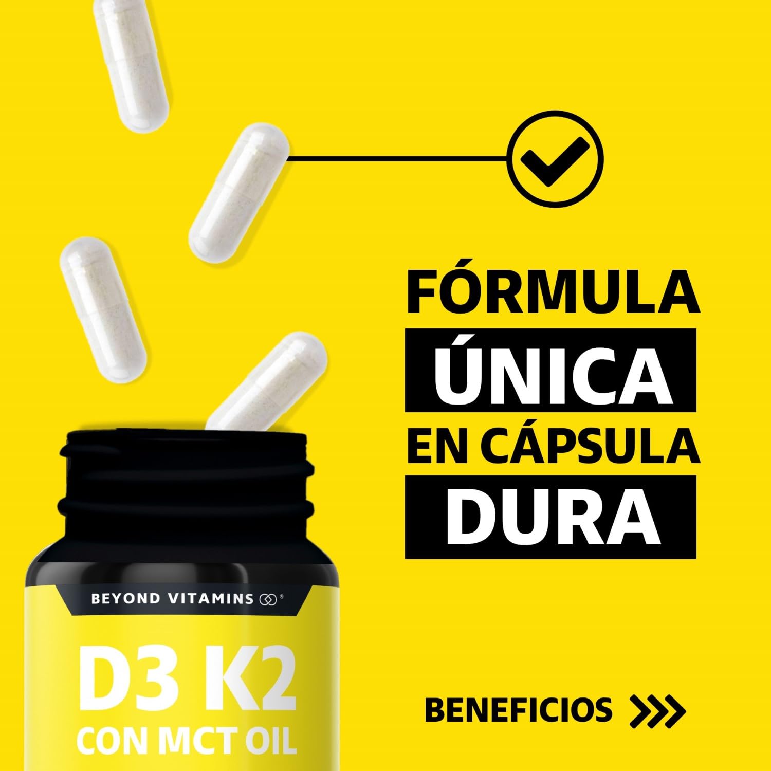 Suplemento Alimenticio Vegano Beyond Vitamins Sin Azúcar con Vitamina D3, K2 y MCT Oil