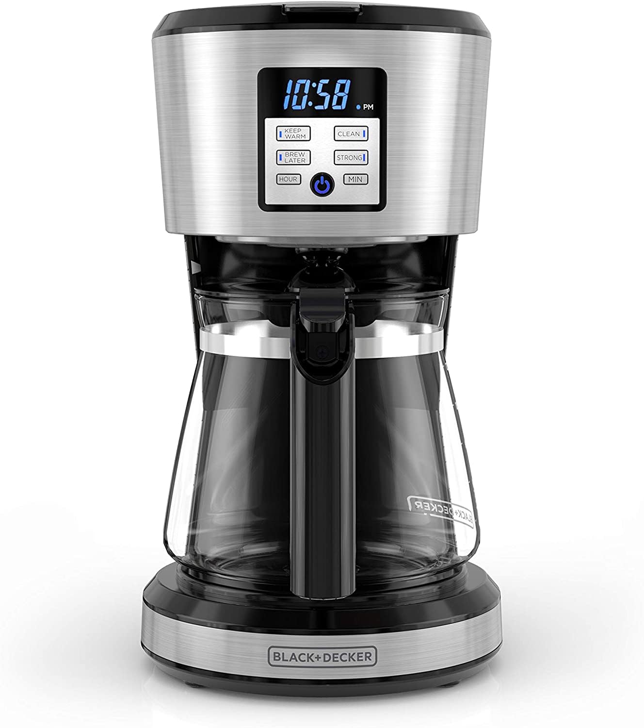 Black+Decker CM1331S-LA Cafetera Programable Black + Decker con Filtro Permanente y Sistema de Goteo en Vórtice, 12 Tazas, CM1331S-LA, color, Negro, pack of/paquete de 1