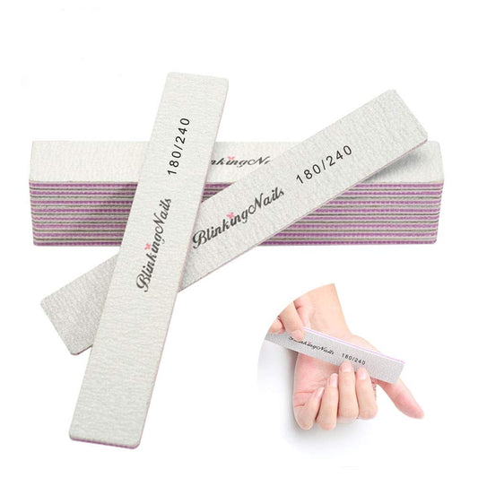 BlinkingNails 10pcs Nail File 180/240 Grit, 10 piezas Lima de uñas 180/240, Professional Nail Files and Buffers for Natural Nails, Lima de uñas Profesional y Tampón Natural de uñas, Double Sides Washable Block, Bloque Lavable de Doble Cara, Disposable Nai