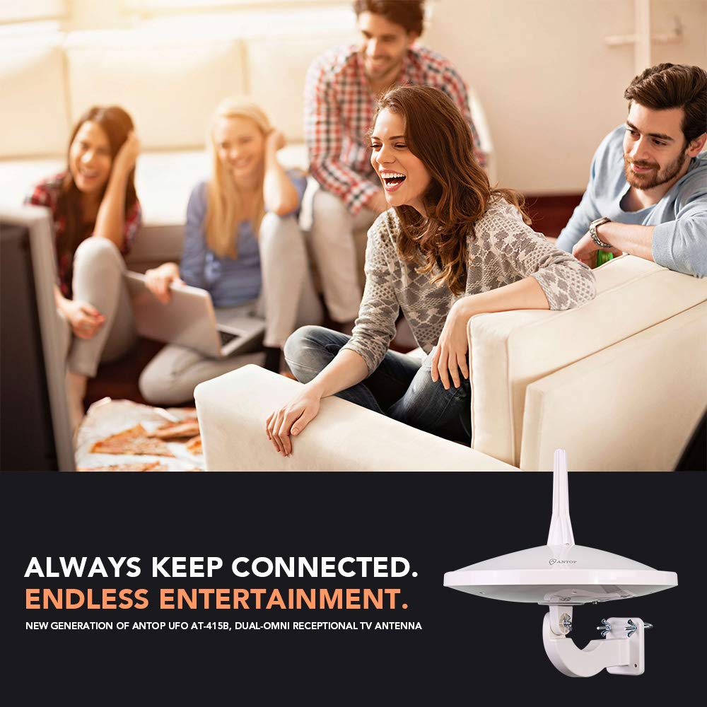 Antena HDTV ANTOP UFO 720° Blanco con Amplificador Smartpass y Filtro 4G LTE para Exteriores