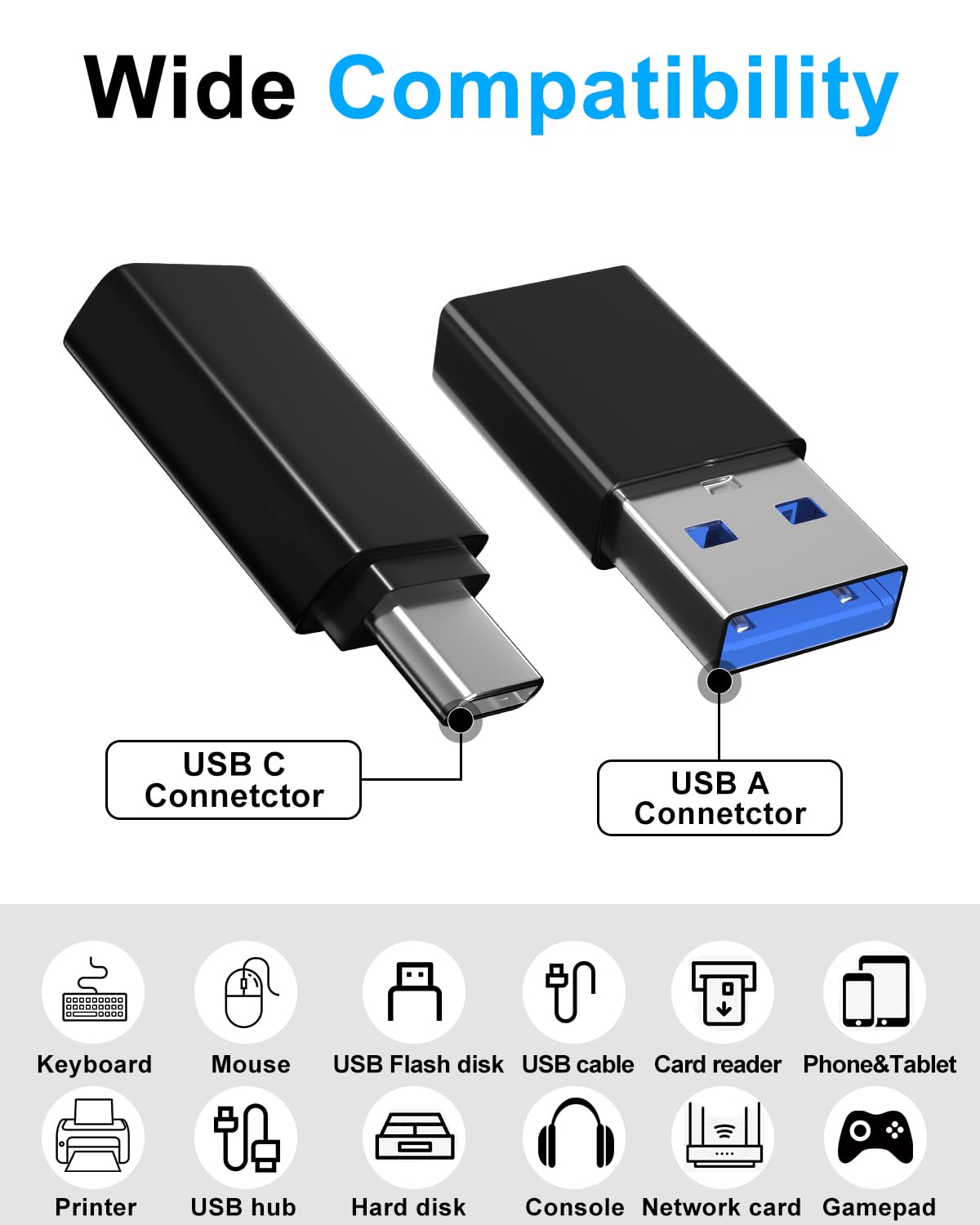 Adaptador USB a USB C ShineeKee Plata Paquete de 8 con Transferencia de Alta Velocidad y Carga Rápida