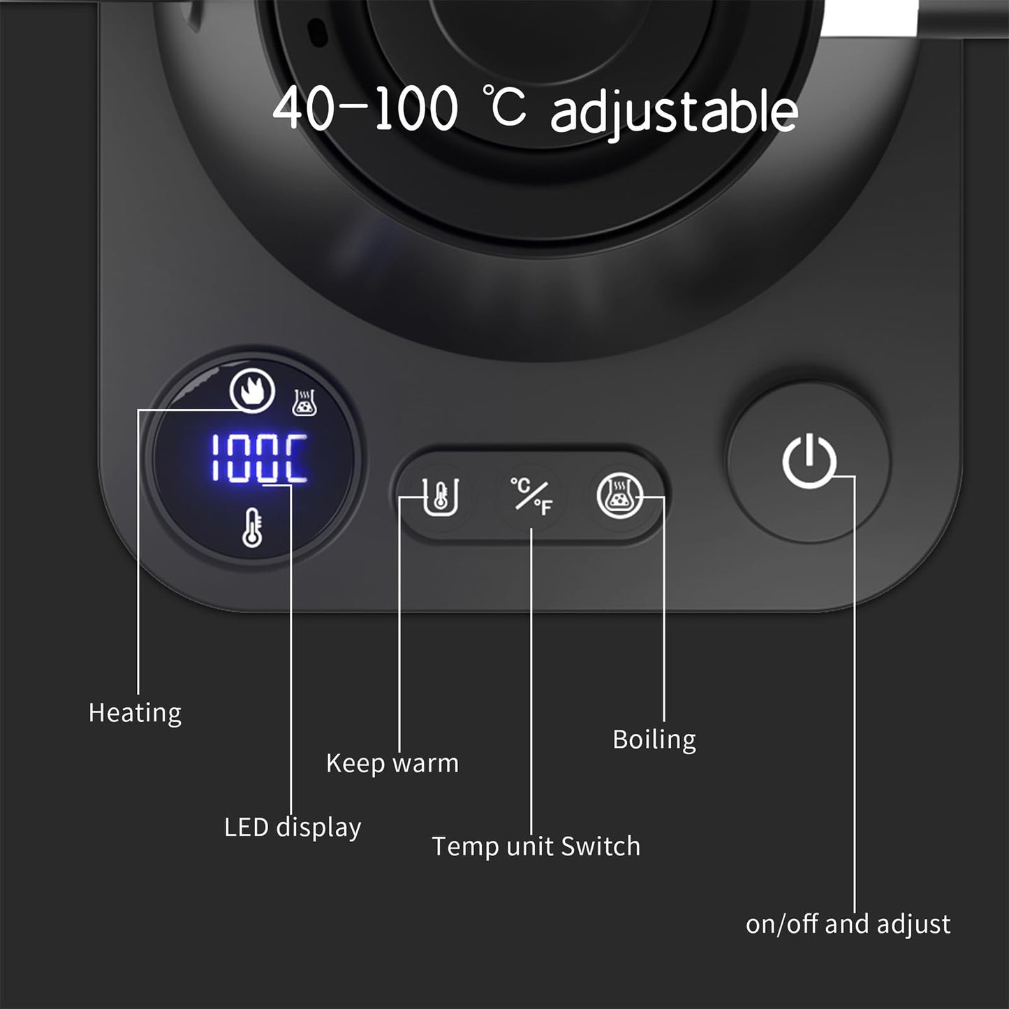 HWCMJY Hervidor eléctrico con cuello de cisne 1200W Caldera de agua potente y rápida Acero inoxidable Control de temperatura NTC interno Pantalla LCD Apagado automático 0.9L café y té Hervidor