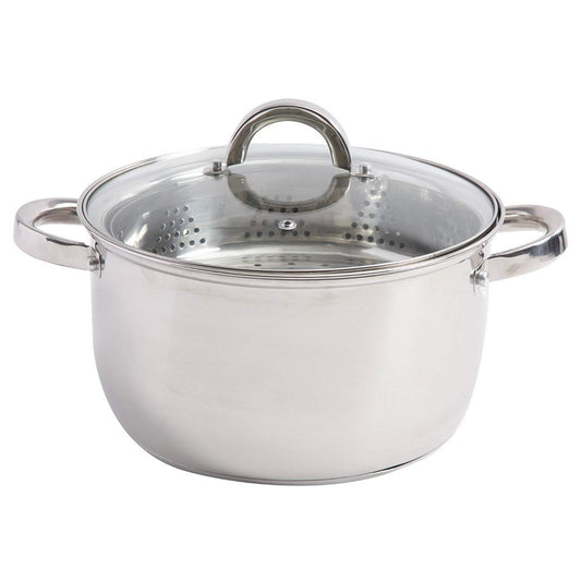 Oster Sangerfield - Cacerola de horno holandesa de 6 cuartos con cesta de vapor, acero inoxidable