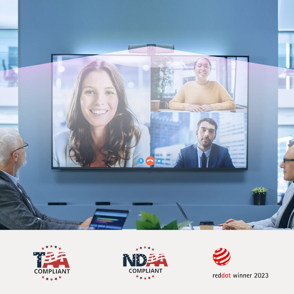 Barra de Video AVerMedia PA511D Negra con Cámara Manos Libres y Cable para Cancelación de Eco y Autoframing Certificada para Zoom