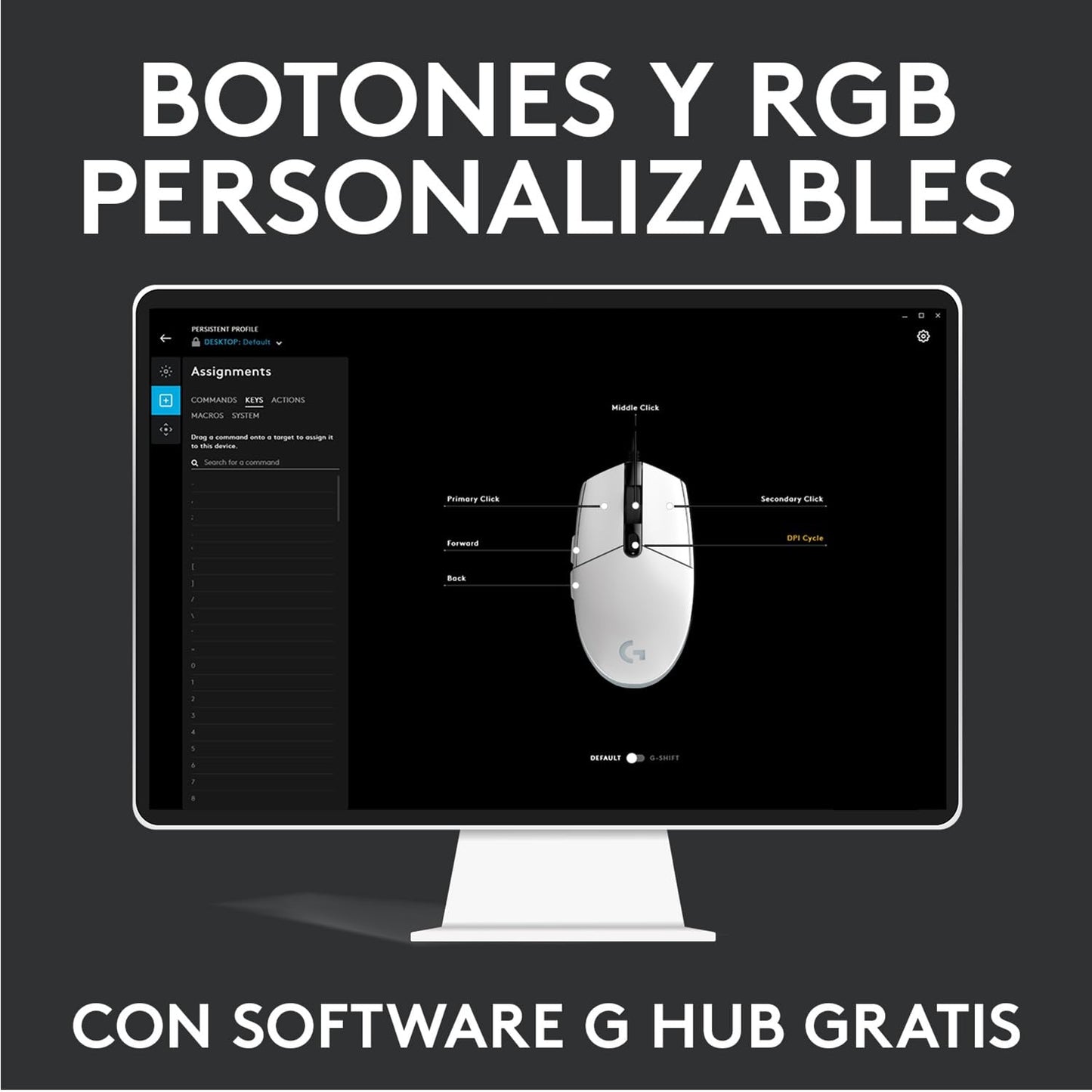 Logitech G203 LIGHTSYNC Mouse Gaming con Iluminación RGB Personalizable, 6 Botones Programables Seguimiento de hasta 8,000 DPI, Ultra-ligero - Blanco