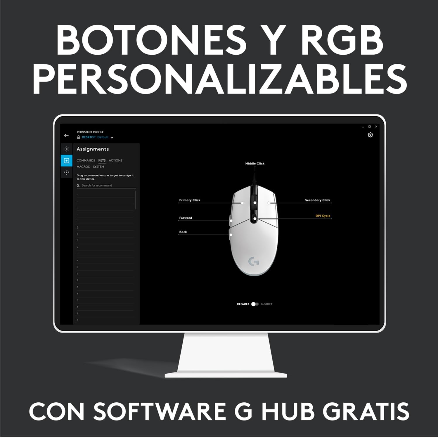 Logitech G203 LIGHTSYNC Mouse Gaming con Iluminación RGB Personalizable, 6 Botones Programables Seguimiento de hasta 8,000 DPI, Ultra-ligero - Blanco