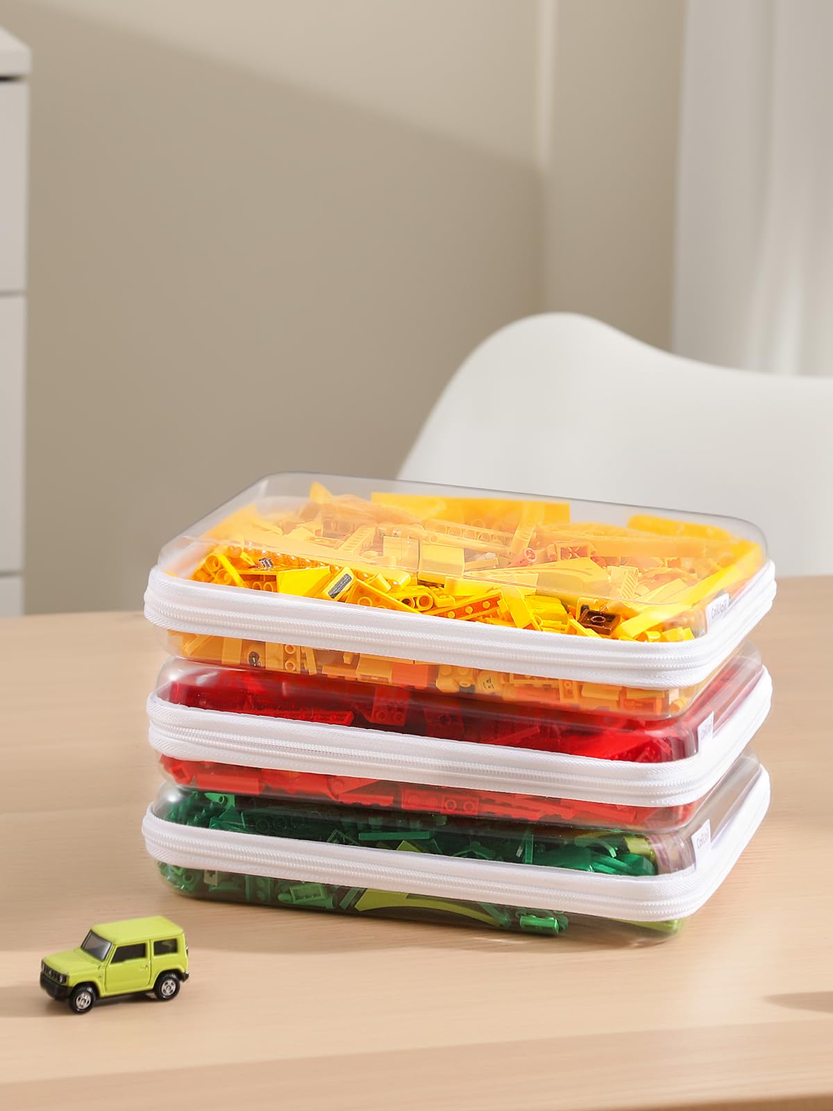 CoiiJoii 3PCS Caja Grande Transparente de Cáscara Dura con Cremallera, Bolsas Organizadoras para Pañales, Bolsa de Cosméticos Impermeable, Contenedores Organizadores de Juguetes para Niños, Estuche