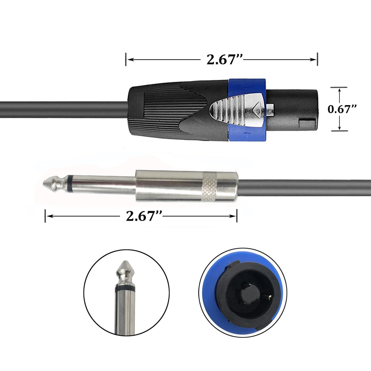 Cables de Conexión de Audio Estéreo ITSROCK de 50 Pies a Macho 1/4 Pulgadas, 12 AWG, Paquete de 2