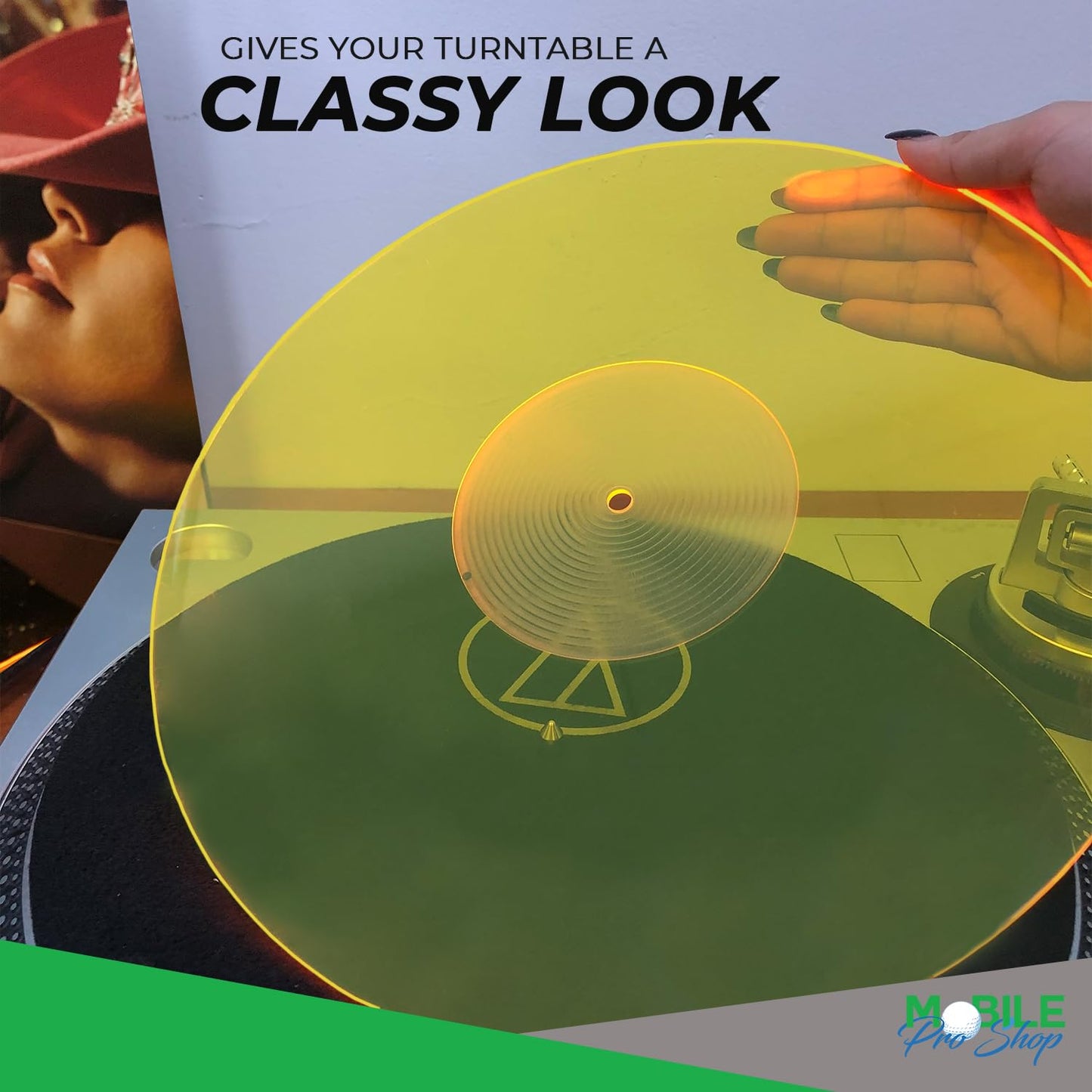 Mobile Pro Shop Turntable Acrylic Slipmat for Vinyl LP Record Players - 2.7mm Thick Provides Tighter Bass & Improves Sound Quality - 12" Platter Mat (Yellow_Lit)