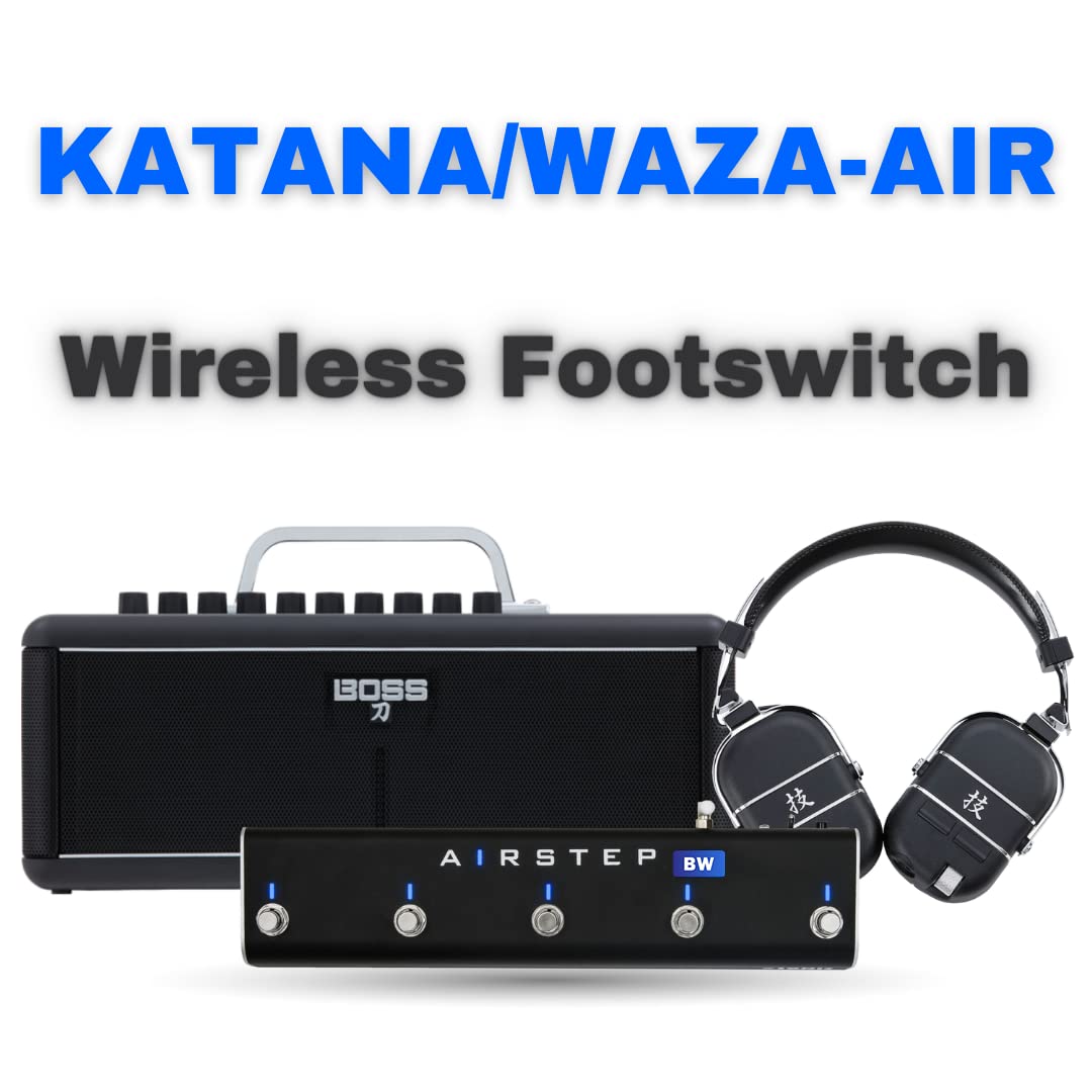 XSONIC Airstep BW Edition KATANA-AIR, controlador de pie WAZA-AIR con 5 interruptores de pie, 4 modos de control (cambio de ajustes preestablecidos, efectos de alternancia), tiempo de reproducción de 300 horas, control inalámbrico de Katana Air y WAZA-AIR