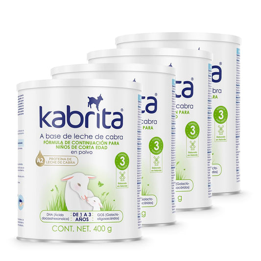 Kabrita Fórmula Infantil de Leche de Cabra de Fácil Digestión para Niños de 1 a 3 Años | Con Proteína A2, Vitamina D, Hierro, Omegas y Prebióticos, sin Azúcares Añadidos | Pack de 4 Latas (4 X 400g = 1.6 kg)