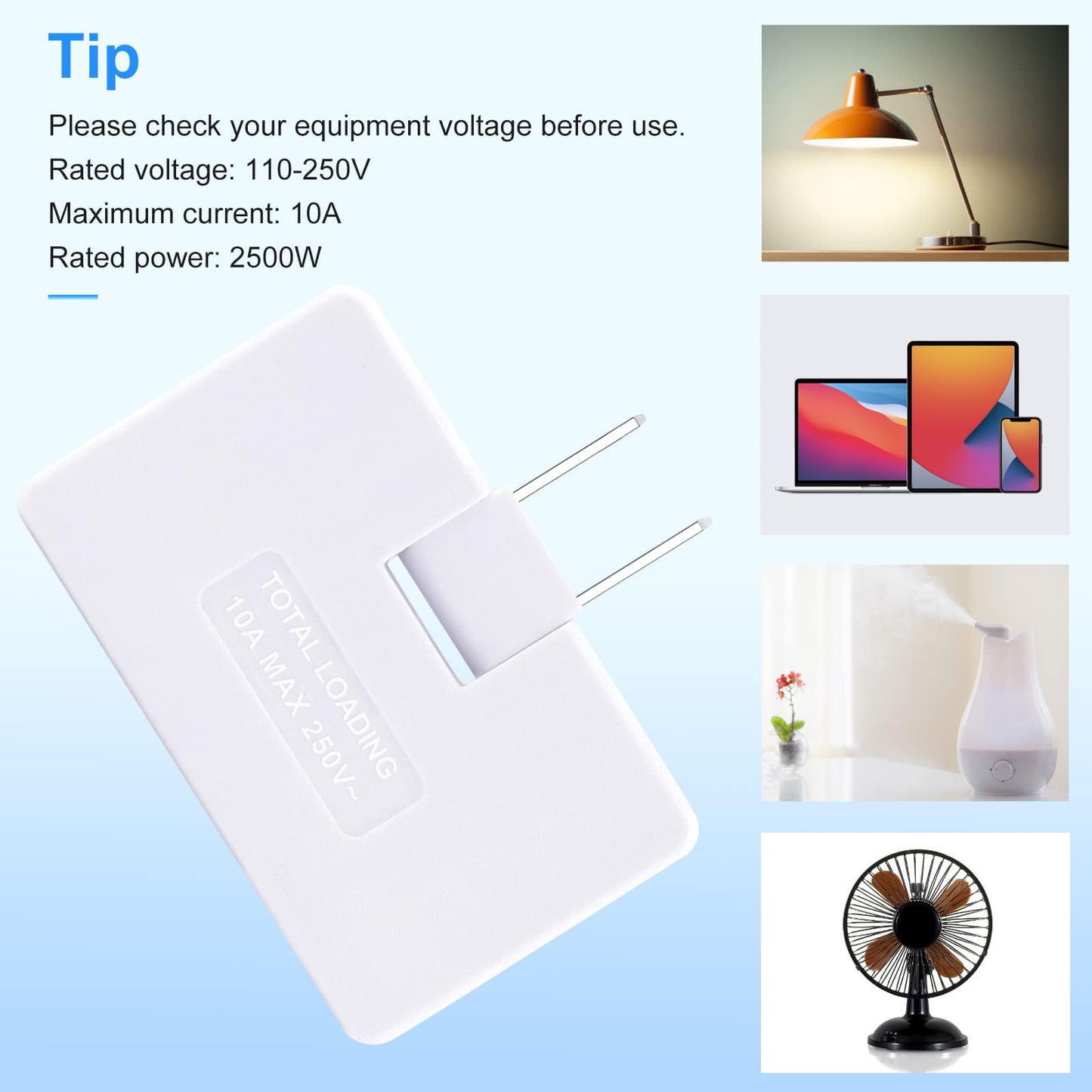 Paquete de 3 extensores de enchufe de pared planos AC con adaptador de enchufe plano, adaptador de pared plegable de 3 vías Mani Plug para hogar y viajes (blanco)